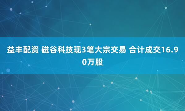 益丰配资 磁谷科技现3笔大宗交易 合计成交16.90万股
